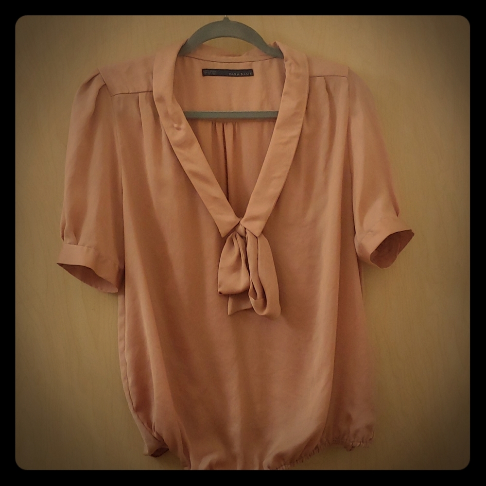 Zara tie short sleeve blouse